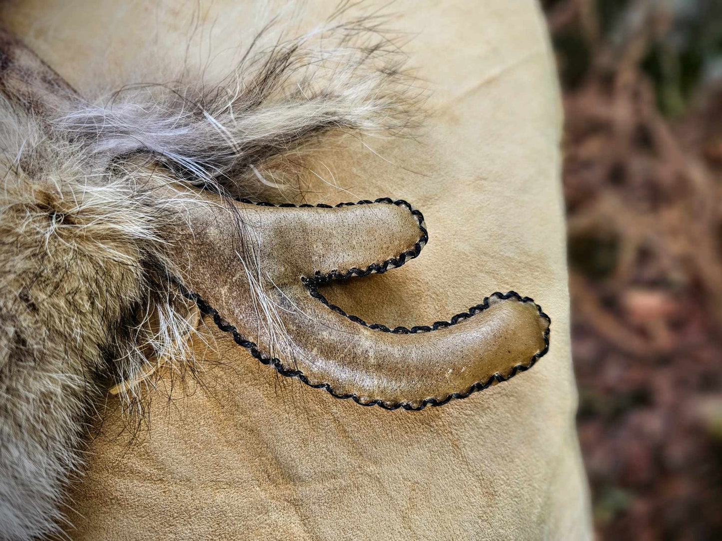 Elk Hide Antler Rattle With Coyote Fur