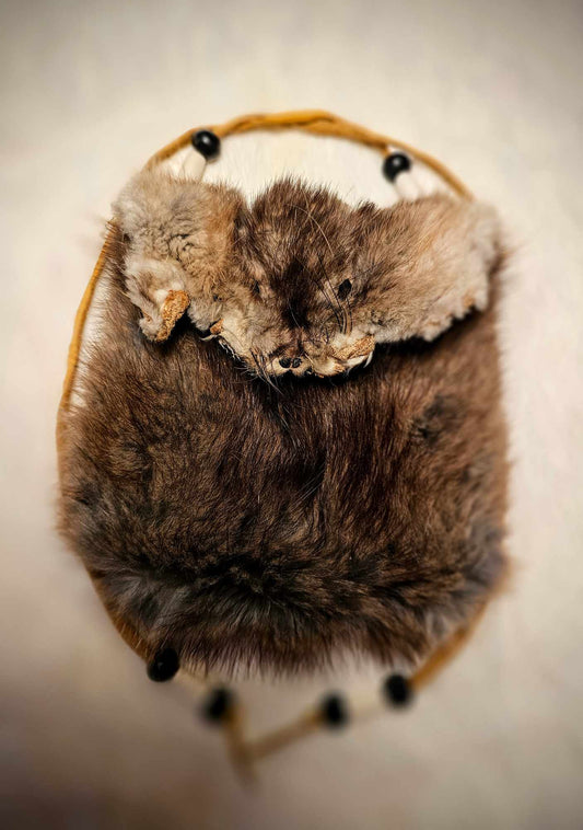 Muskrat Hide Pouch With Buckskin Ties & Buffalo Bone and Horn Beads