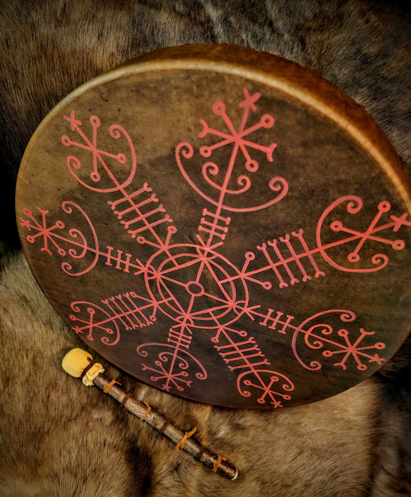 18 Inch Horse Hide Shaman Drum With Hand Painted Spirit Travel Stave