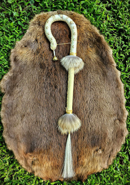 Good Harvest Snake Shape Bear Hide Rattle With Horse Hair and Coyote Fur