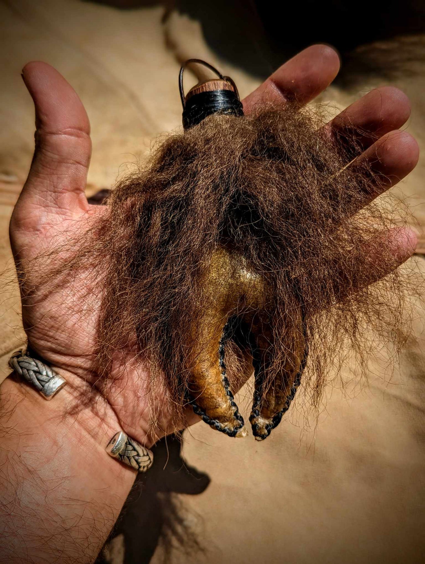 Bison Hide Rattle Bison Hair Buffalo Shaman Rattle