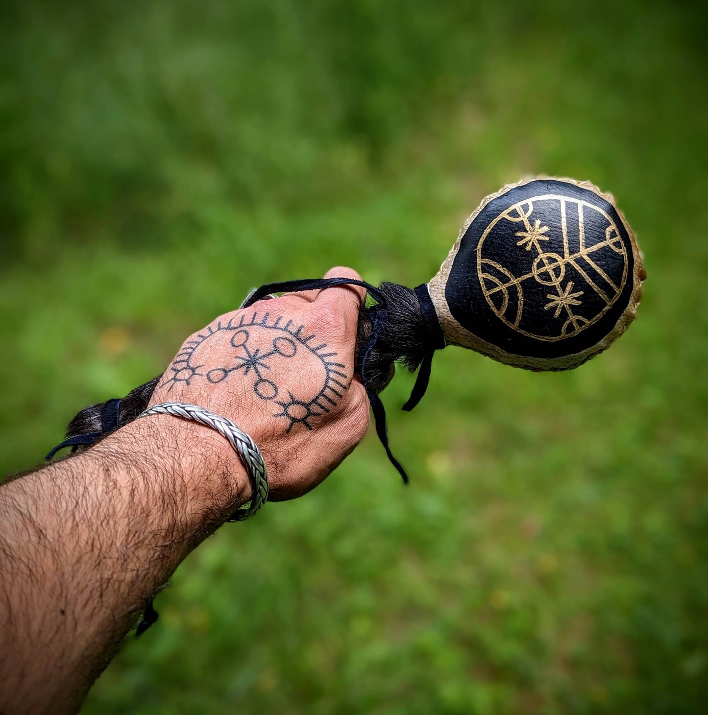 Icelandic Magic Stave Rotakross | Bear Hide Shaman Rattle