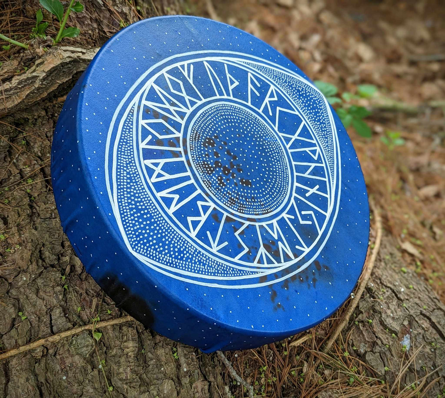 15" Ancient Wisdom Blue Deer Hide Rune Eye Drum
