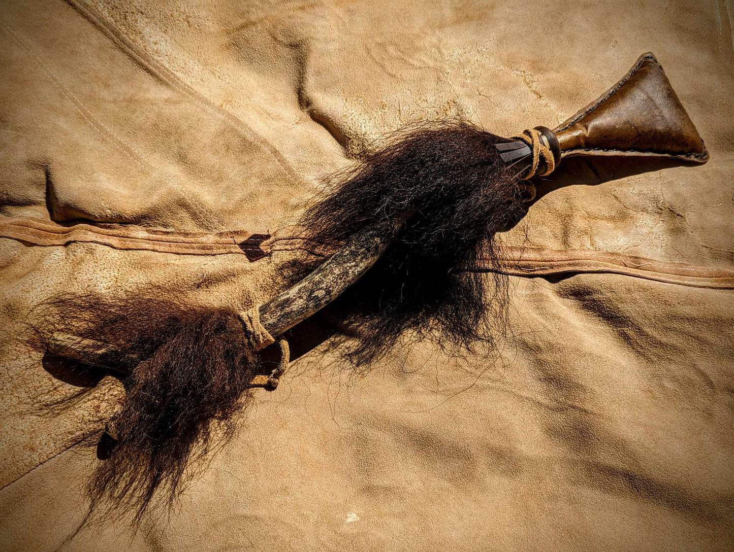 Bison Hide Rattle Bison Hair Buffalo Shaman Rattle