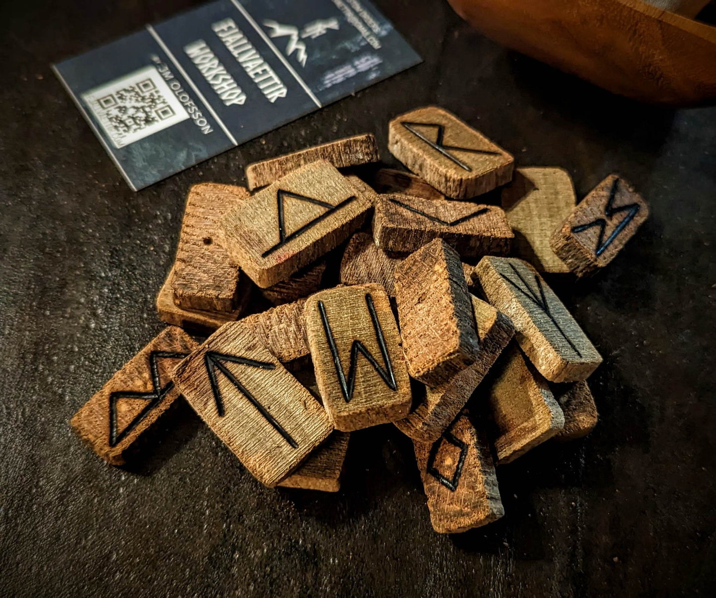 Set of 24 Aged Hickory Wood Runes Rune Set Sealed Stained Elder Futhark