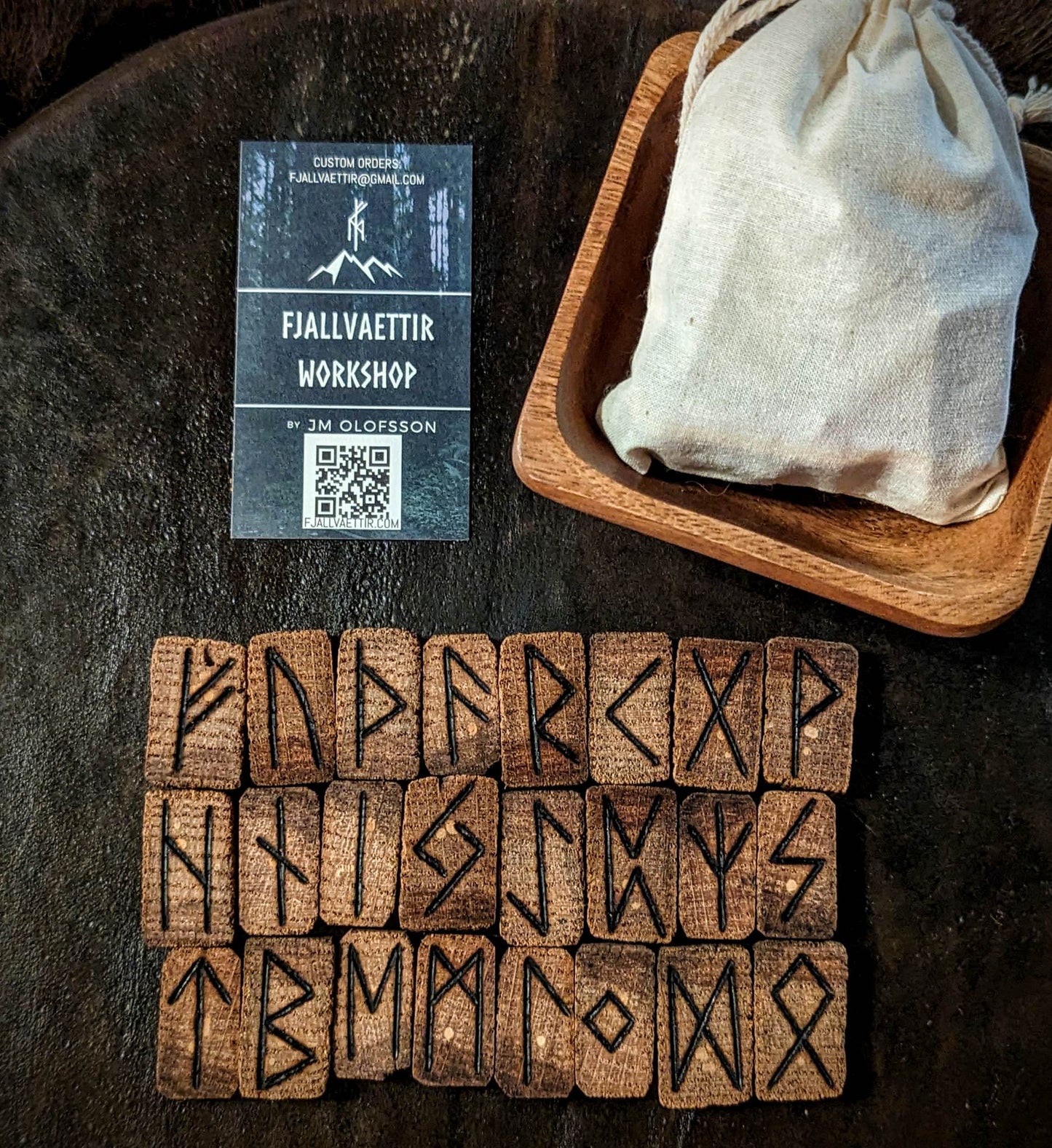 Set of 24 Aged Hickory Wood Runes Rune Set Sealed Stained Elder Futhark
