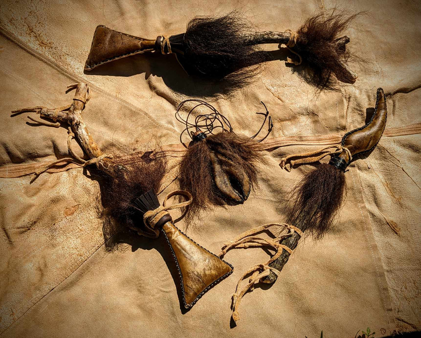 Choose Your Bison Hide Rattle or Necklace Rattle Bison Hair Buffalo Shaman Rattles