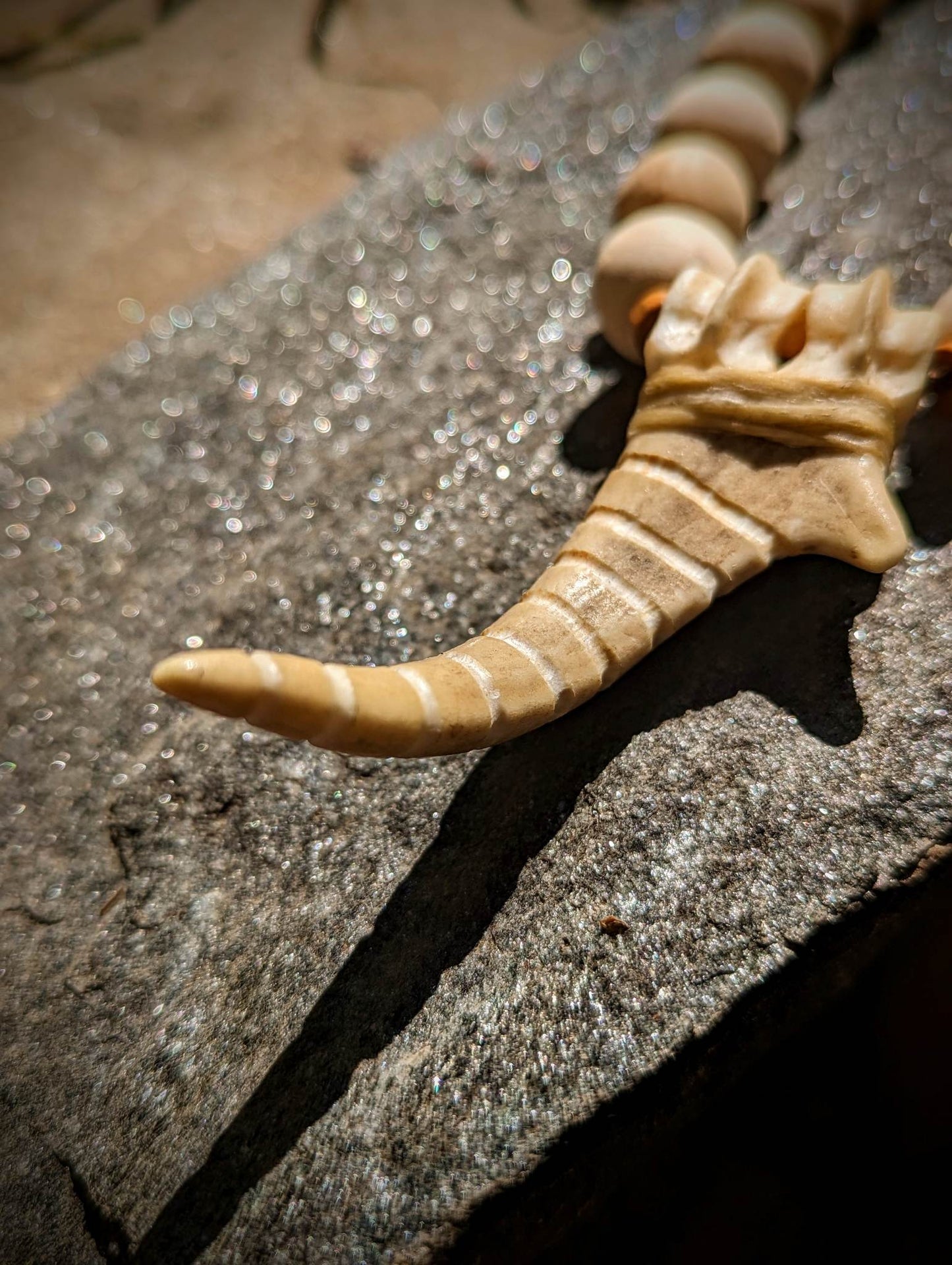 Deer Bone and Antler Rasp Pendant With Wood Beads