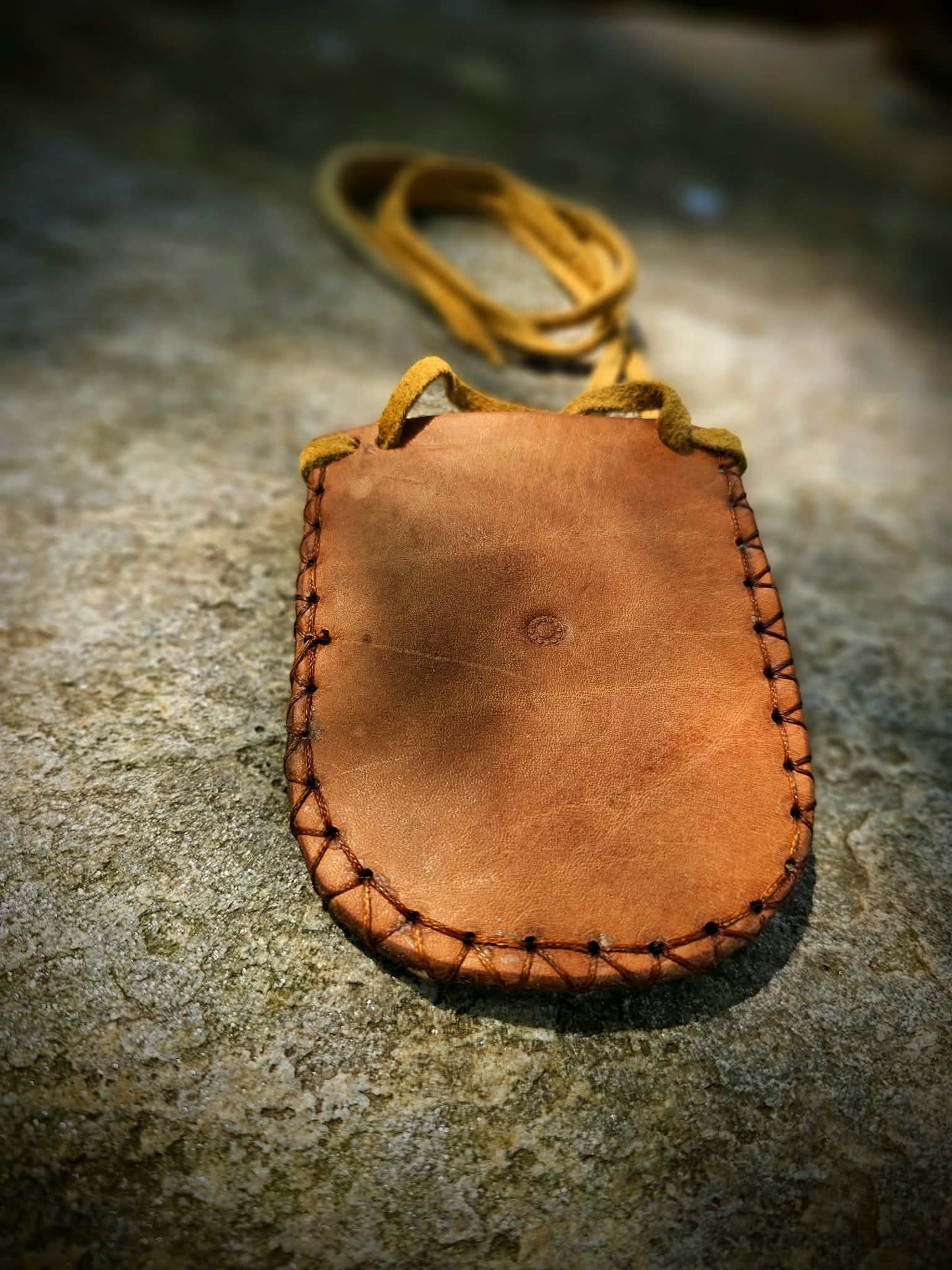 Buckskin Neck Pouch Hard Back for Tobacco or Herbs