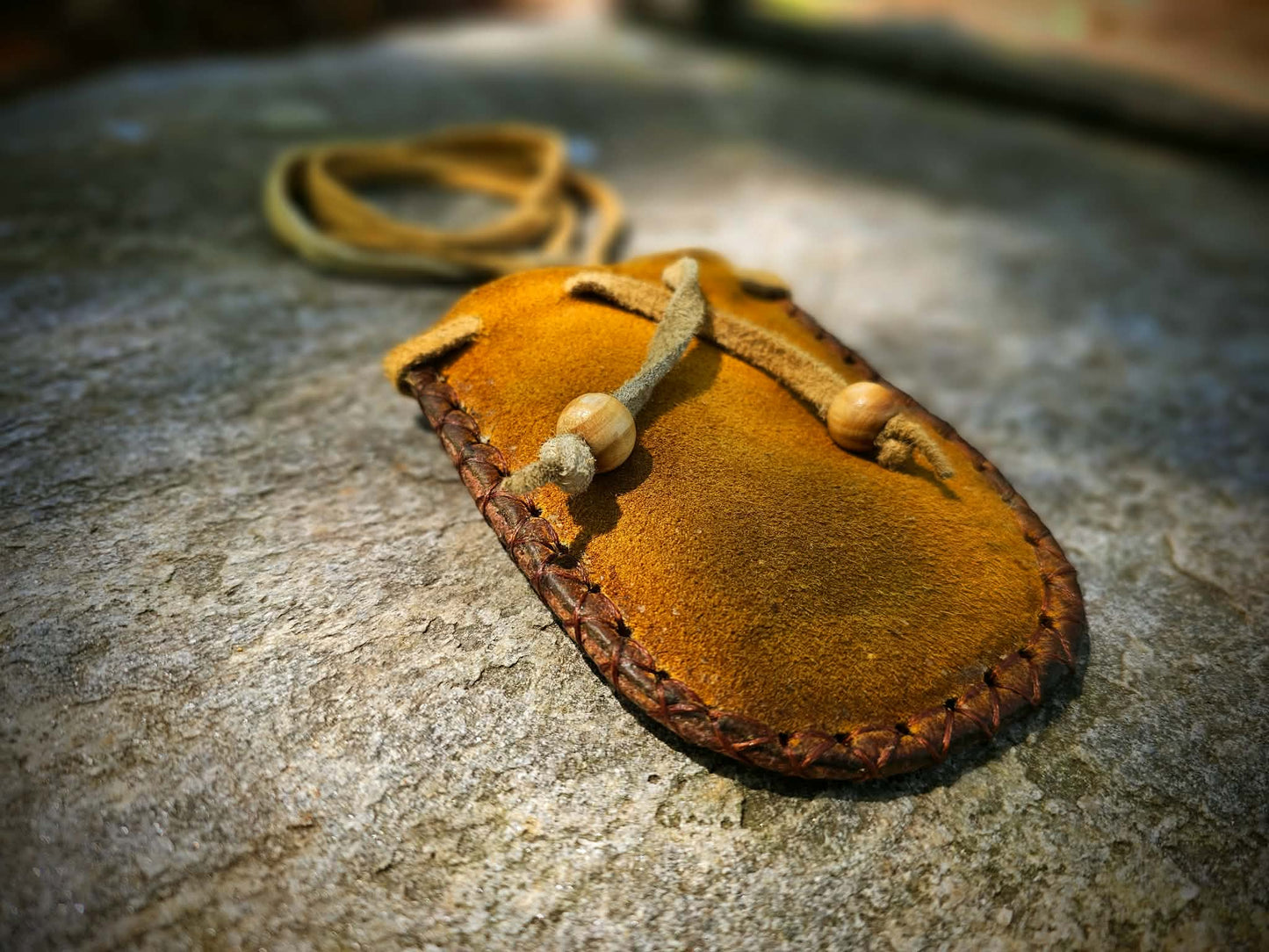 Buckskin Neck Pouch Hard Back for Tobacco or Herbs