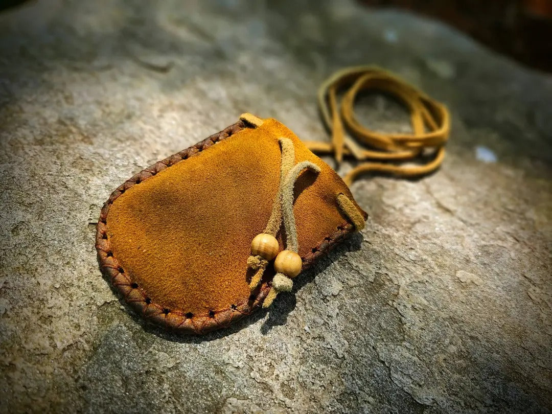 Buckskin Neck Pouch Hard Back for Tobacco or Herbs
