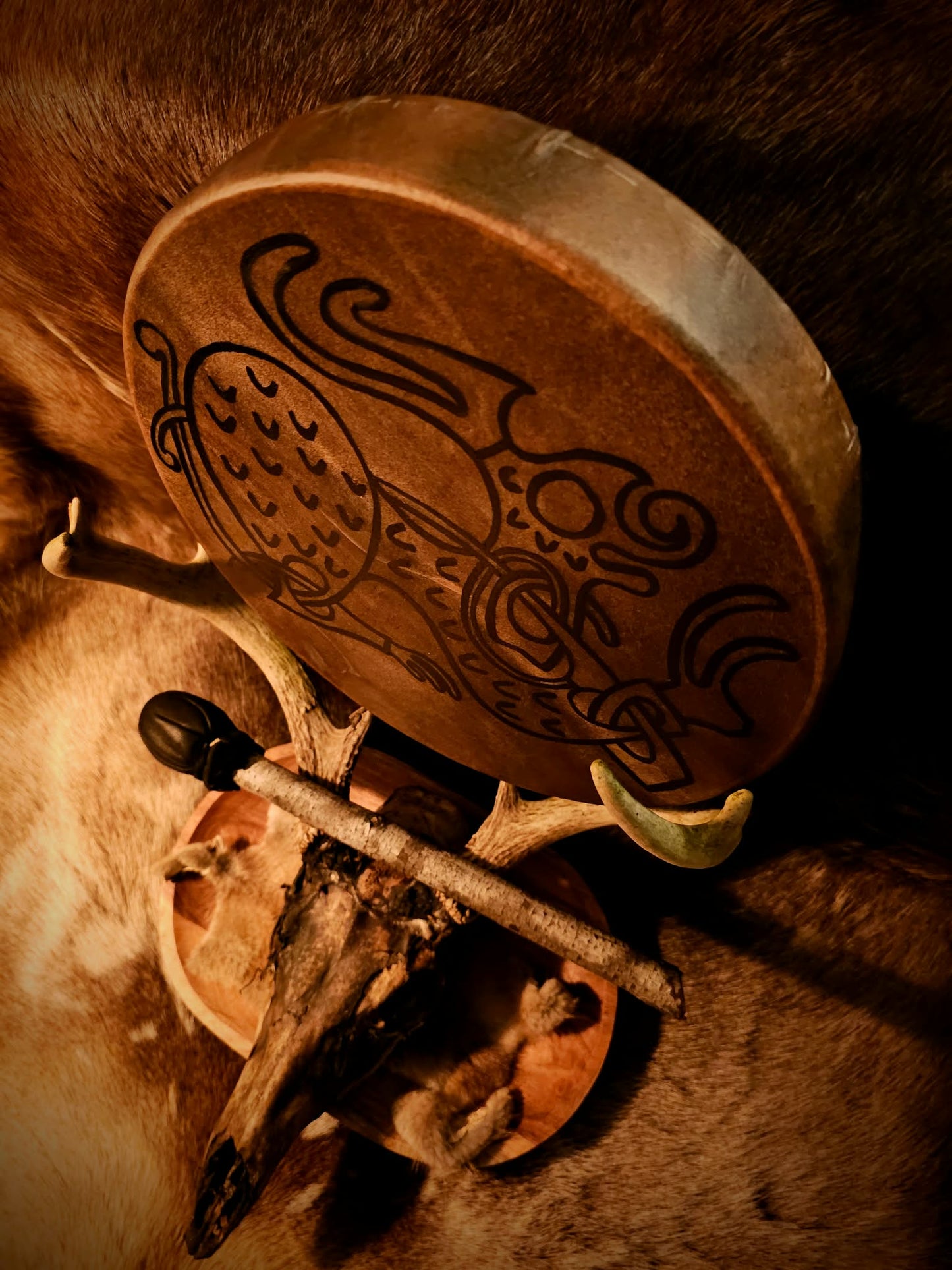 Horse Hide 12" Viking Art Drum With Beater