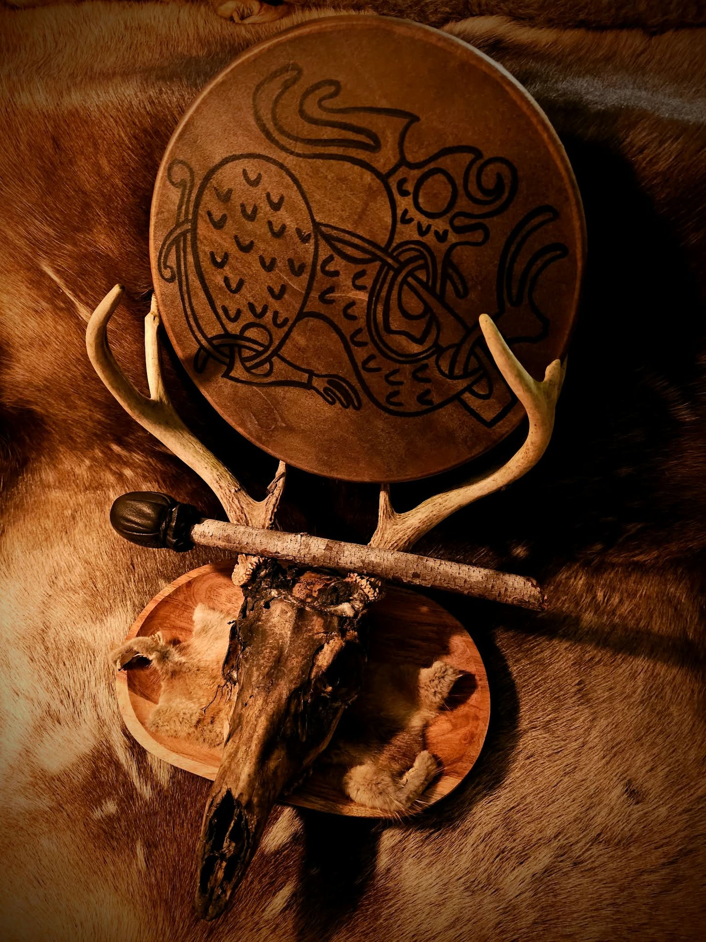 Horse Hide 12" Viking Art Drum With Beater