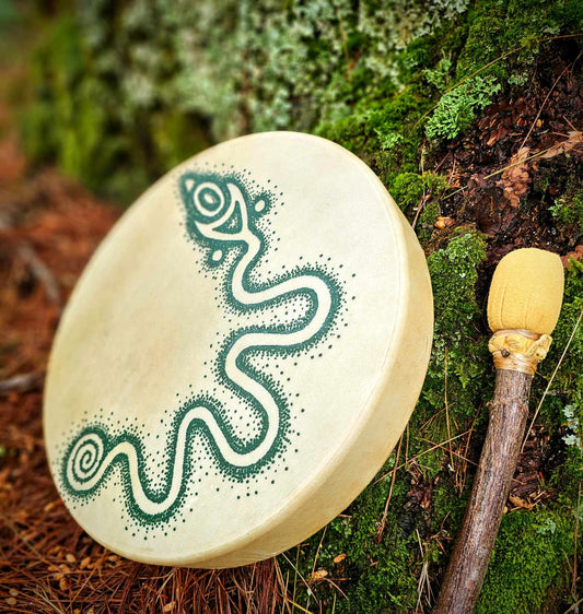 12 Inch Deer Hide Serpent Mound Drum Hand Painted