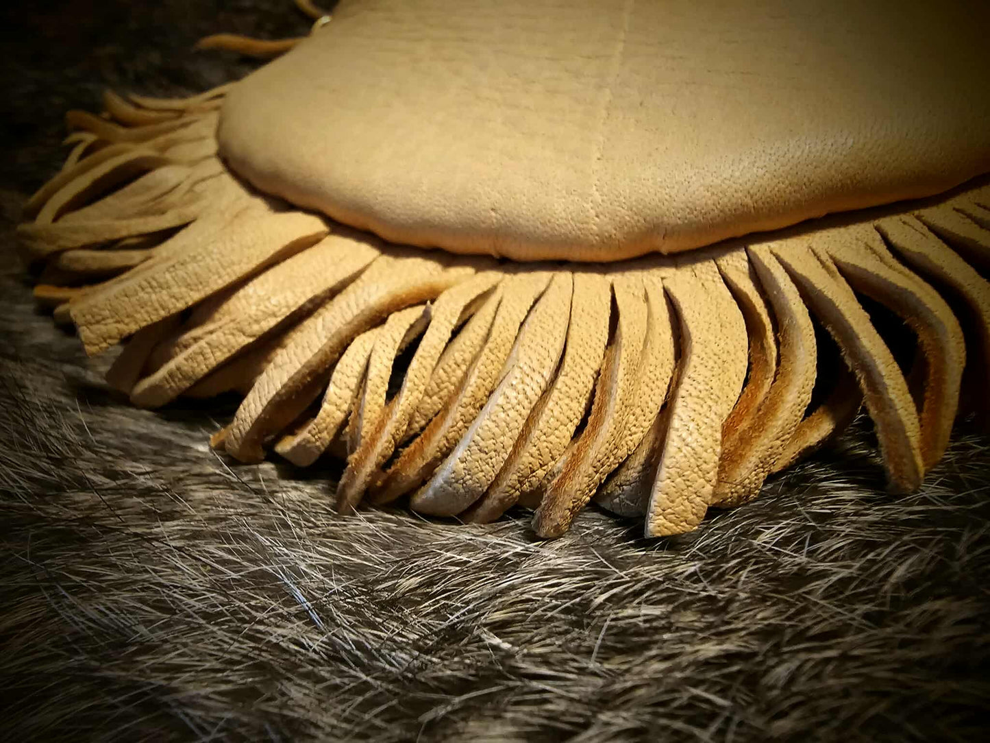Handmade Buckskin Half Moon Medicine Bag Neck Pouch With Bone