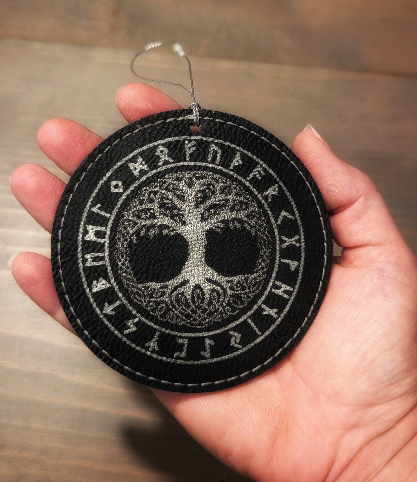 Yggdrasil Rune Futhark Yule Ornament | Vegan Leather Norse Pagan Asatru Holiday Ornaments