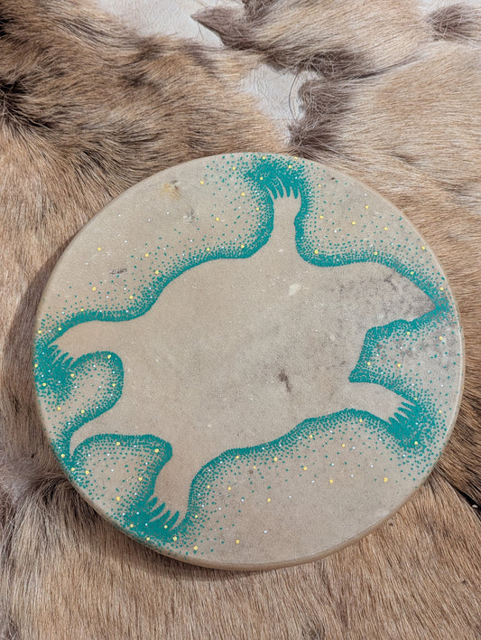 12 Inch Deer Hide Turtle Drum With Beater | Hand Painted | Deer Hide Drum