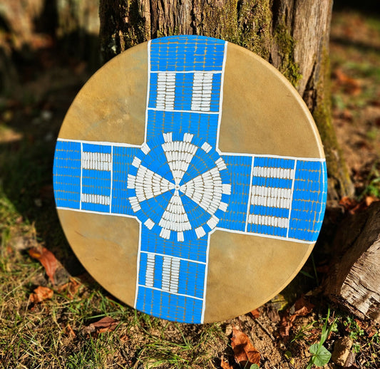 Blue Sky Song 15" Elk Hide Drum | Elk Rawhide Shaman Drum