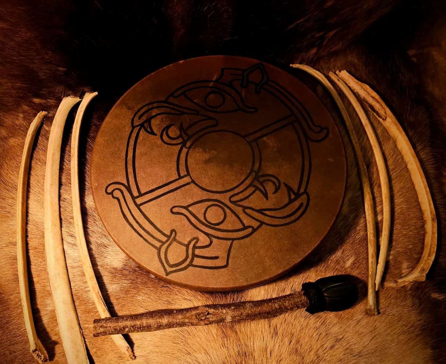 Horse Hide Viking Art Drum 15" With Beater