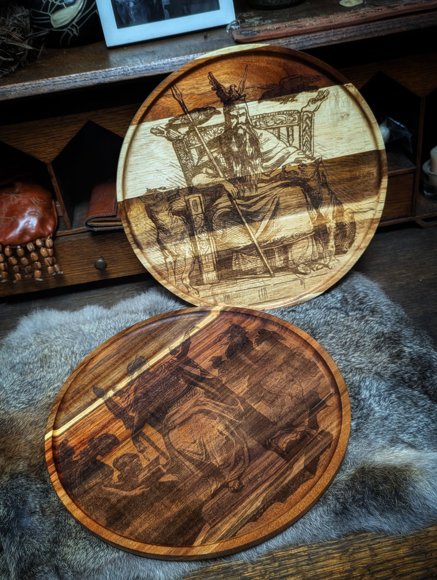 Odin and Frigga / Frigg 12 Inch Altar Plate Set | Frigg & Gna | Engraved Asatru Altar Art | Heathen Altar | Norse Pagan Gods