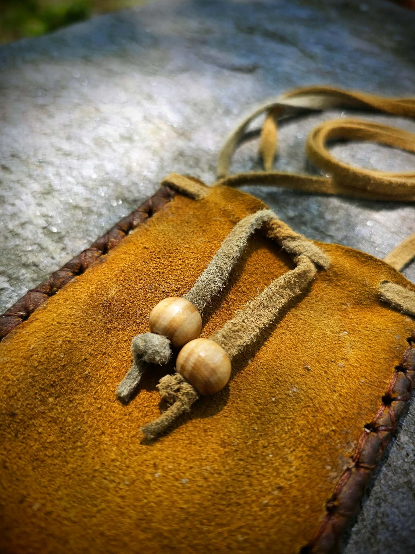 Buckskin Neck Pouch Hard Back for Tobacco or Herbs