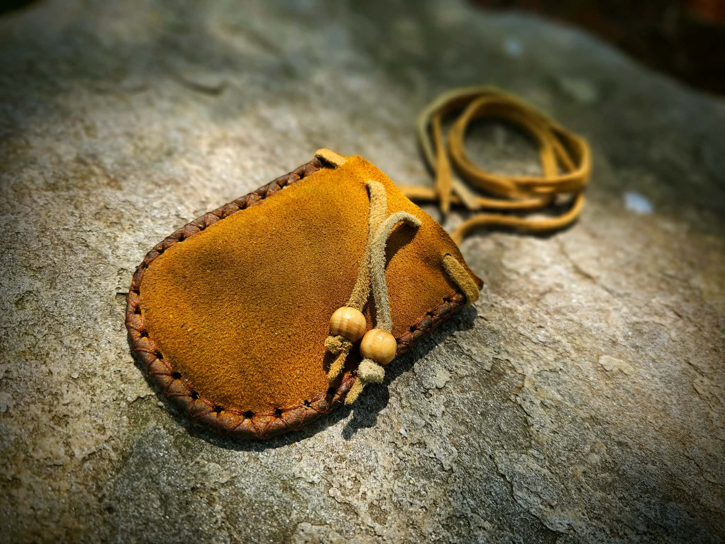 Buckskin Neck Pouch Hard Back for Tobacco or Herbs
