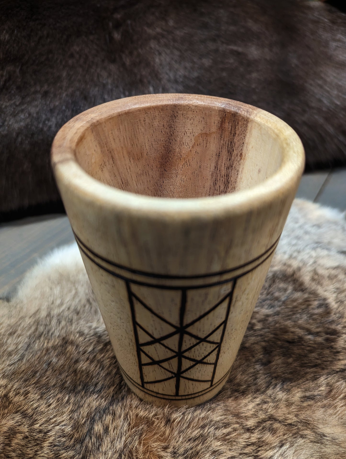 Web of Wyrd Hand Burned Wood Cup