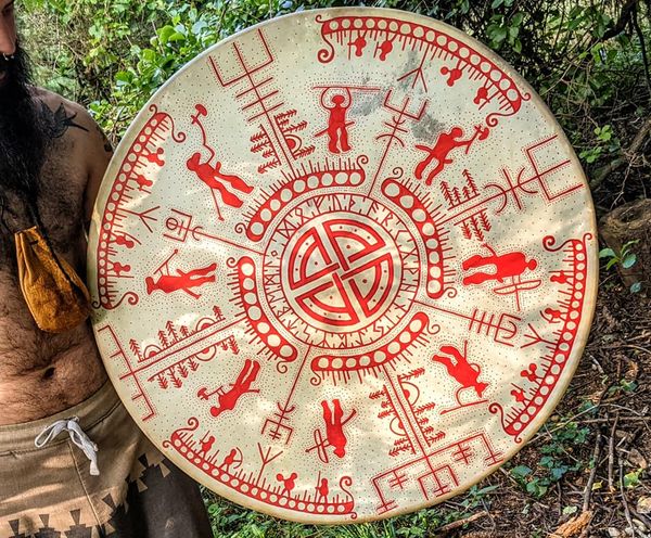 Nine Journeys Big 30" Goat Hide Shaman Drum Hand Painted Norse Pagan Heathen Asatru