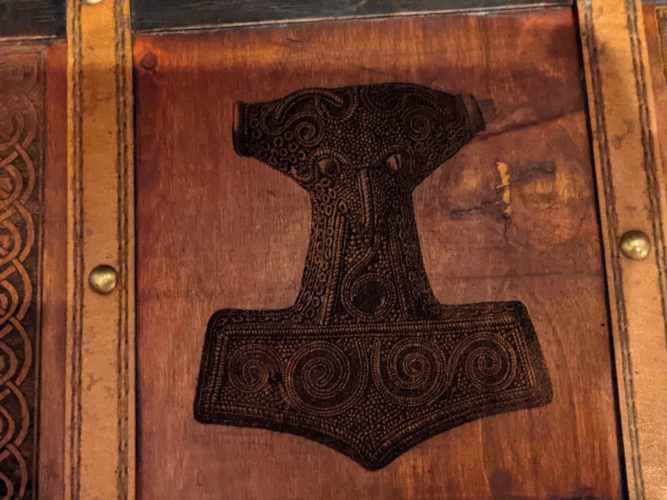 Leather Trimmed Wood Skåne Mjolnir & Knotwork Trunk | Wood Box | Norse Pagan Box | Rune Box | Heathen | Viking