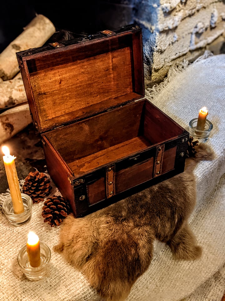 Leather Trimmed Wood Valknut & Younger Futhark Rune Trunk | Wood Box | Norse Pagan Box | Rune Box | Heathen | Viking