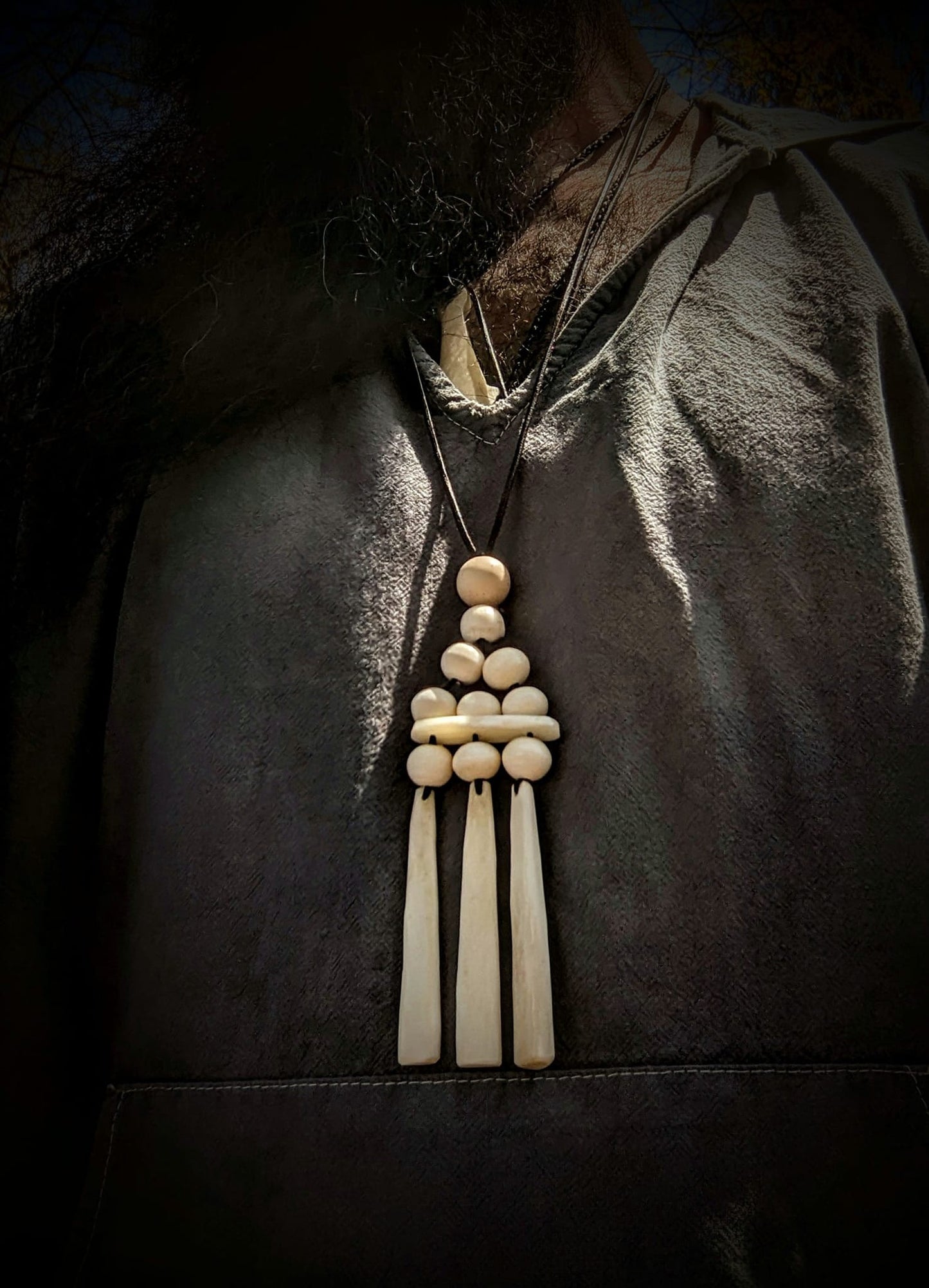 Nornir Bone & Wood Necklace | Three Norns | Elk & Cattle Bone