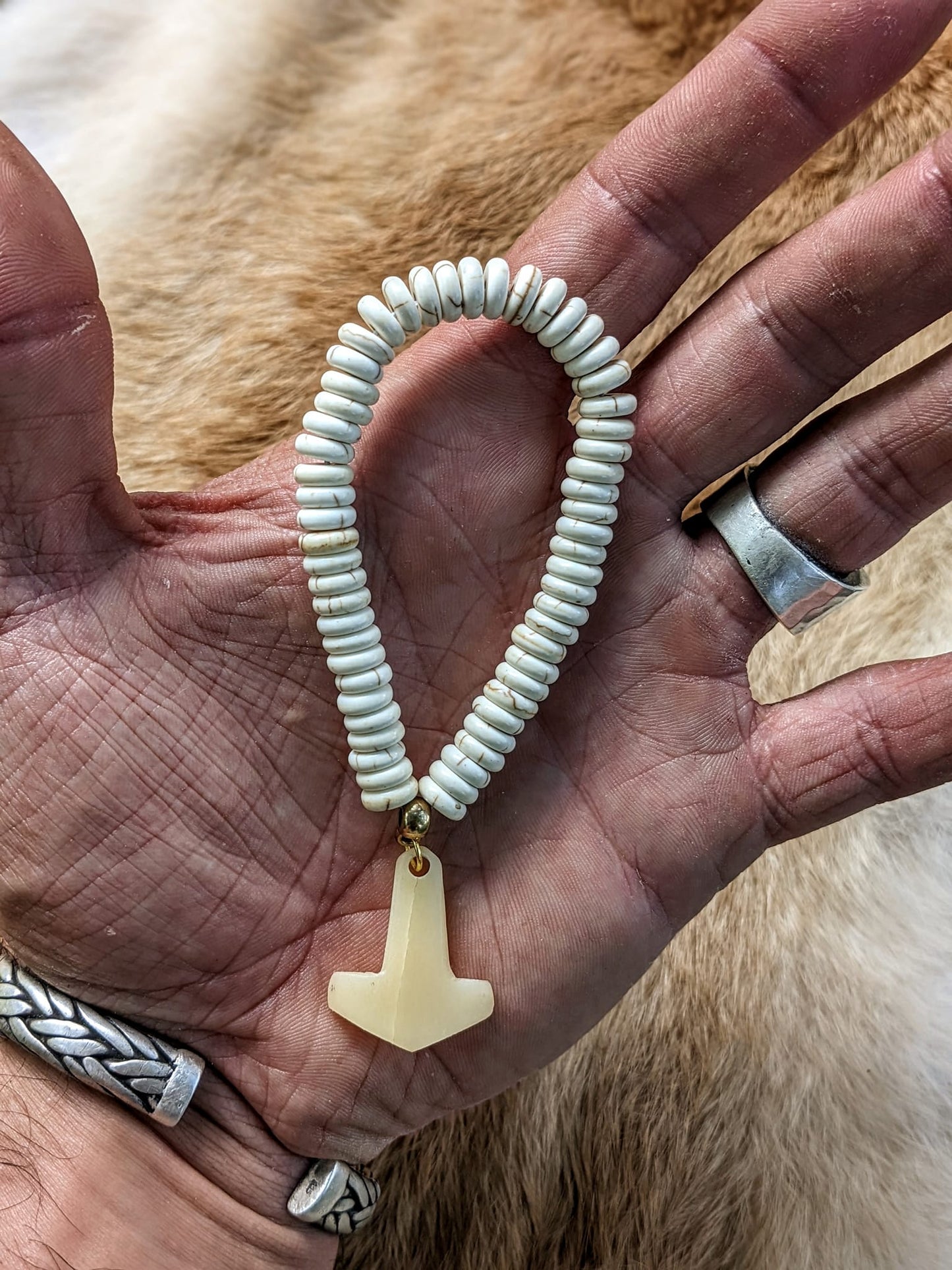 Stone & Elk Bone Mjolnir Bracelet | Unisex Jewelry
