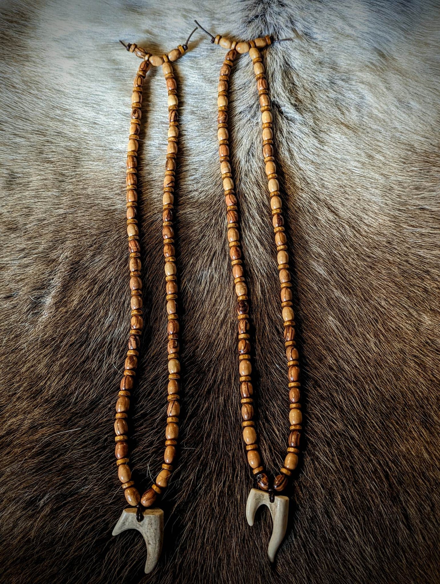 Roe Deer Antler Wood Bead Luck Necklace