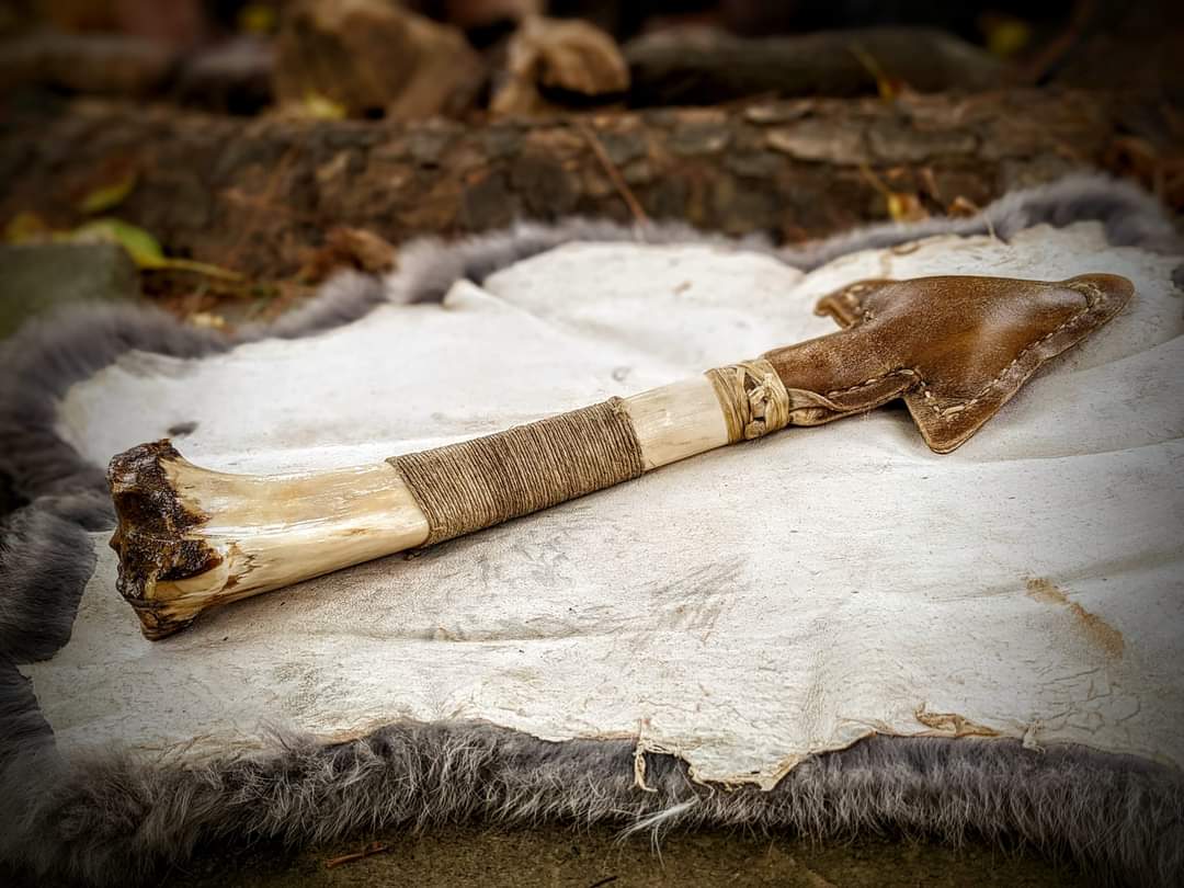 Deer Hide and Bone Arrow Shape Rattle