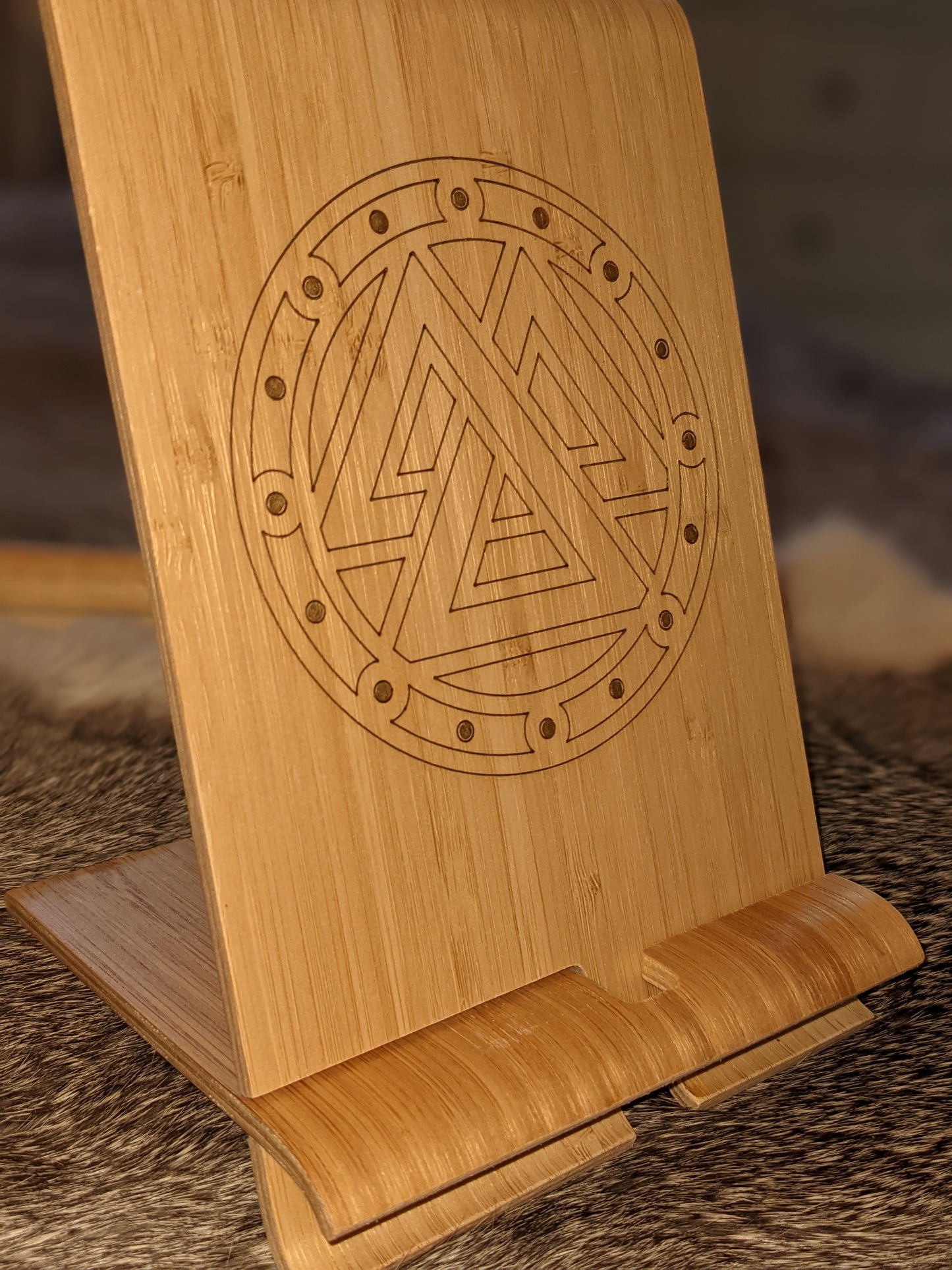 Personalized Option Valknut Phone Dock Stand Norse Pagan Gift | Father's Day | Viking Shield | Heathen