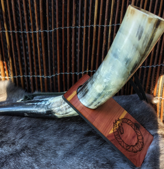 Drinking Horn Stand Sealed Cedar | Jormungandr | Helm of Awe | Mjolnir } Horn Holder