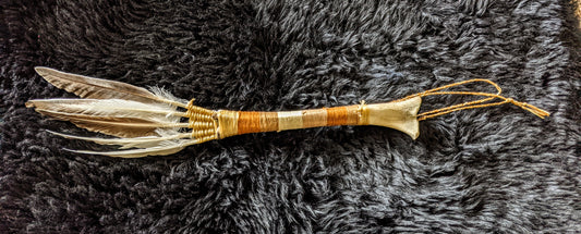 Duck Feather Bone Handle Smoke / Smudge Wand Sinew Wrapped 15"