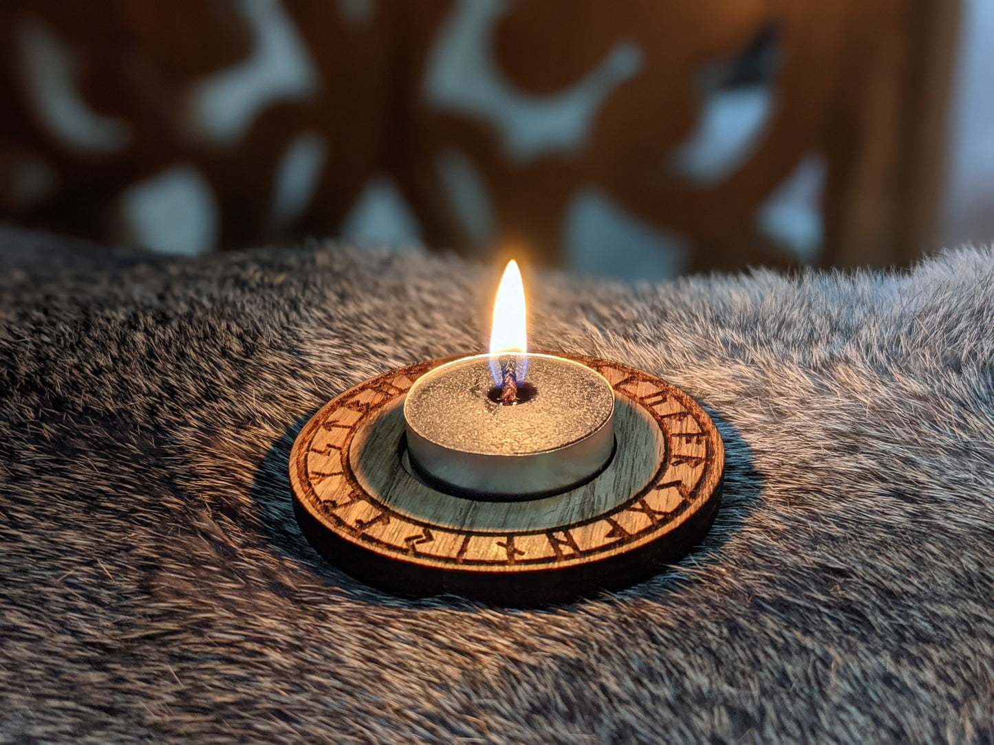 Elder Futhark Rune Red Oak Tealight Candle Holder | Asatru | Norse Pagan | Runes |