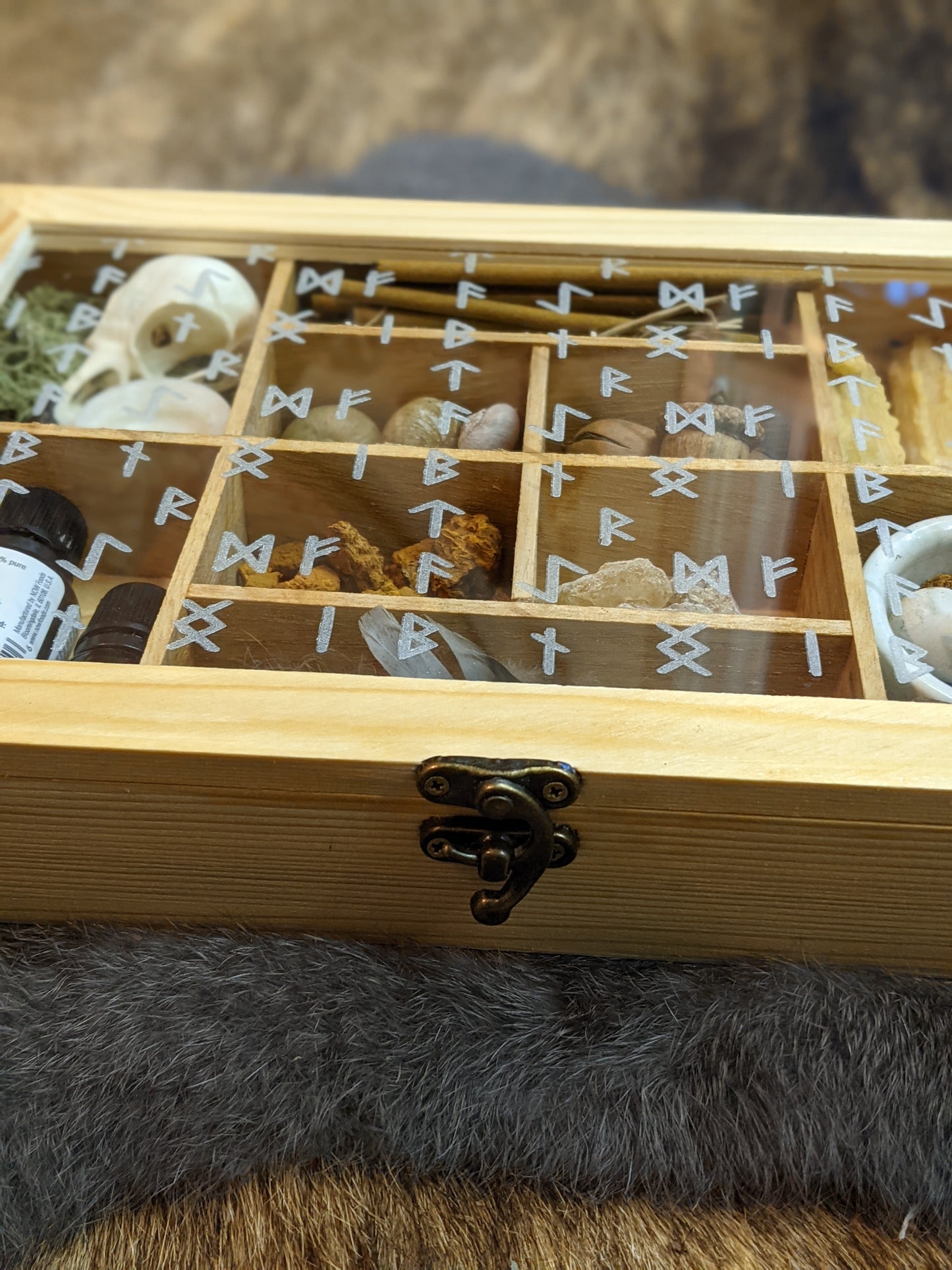 Large Engraved Altar Box Witch Box Norse Pagan Rune Box For Essential Oils, Rocks, Crystals, Personal Finds Asatru Gift Compartments