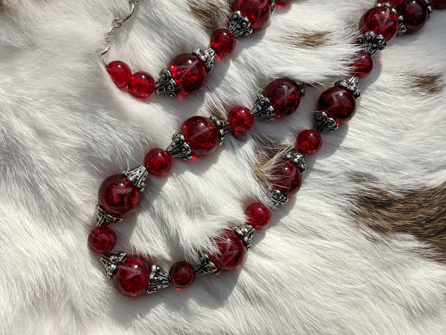 Red Glass Heathen Runic Meditation Beads | Necklace | Rune Bead Strand Shaman Asatru Volva Galdr Chain