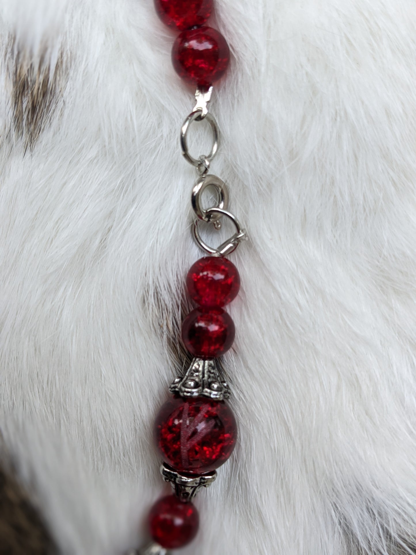 Red Glass Heathen Runic Meditation Beads | Necklace | Rune Bead Strand Shaman Asatru Volva Galdr Chain