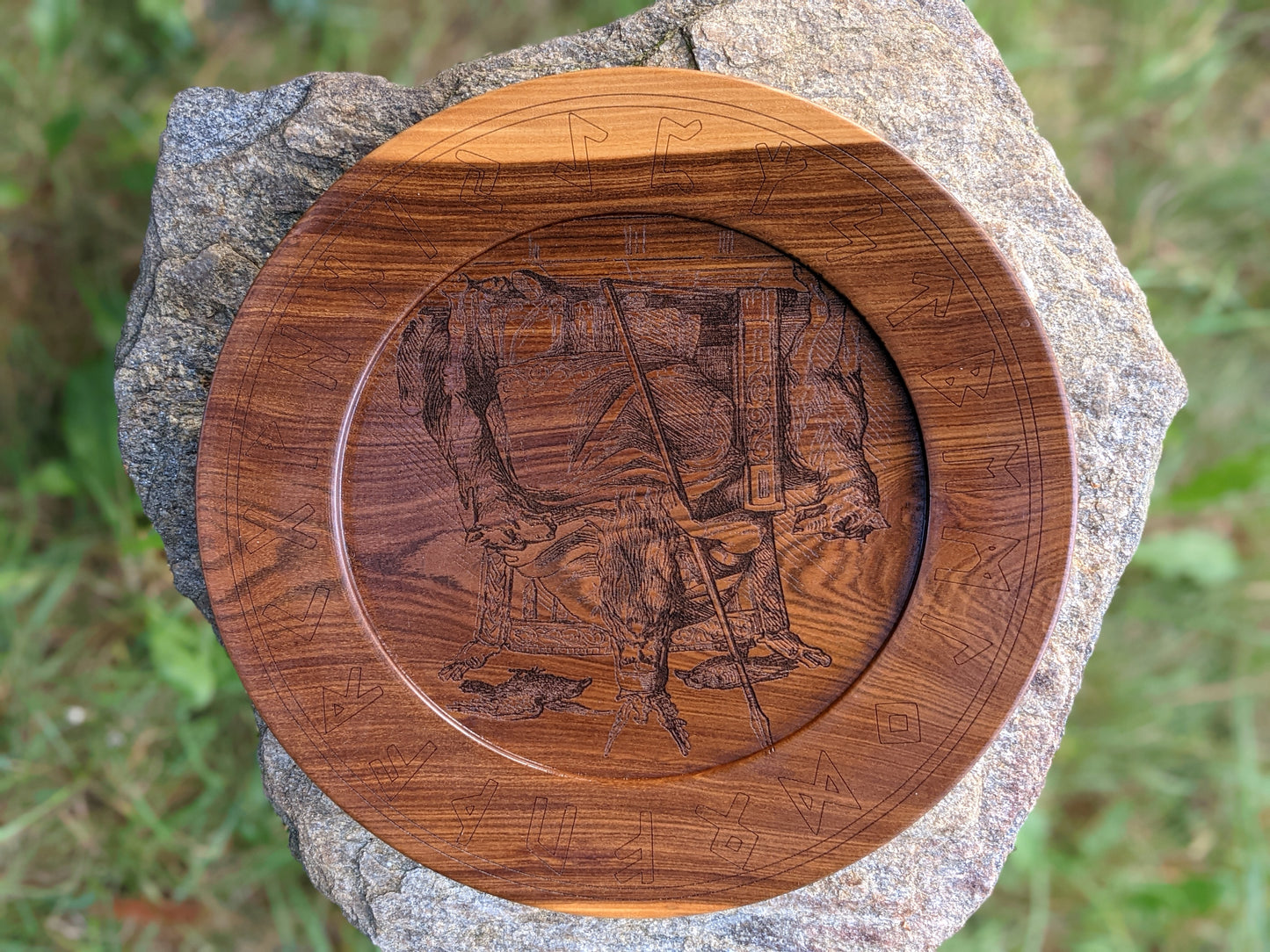 Rich Hand Turned Solid Wood Offering Altar Plate Norse Pagan Asatru Odin Heathen Decor