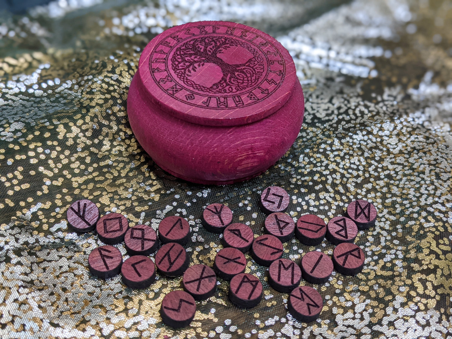 Naturally Dyed Purple Box | Purpleheart Runes  | Mini Hand Turned Alder Rune Set