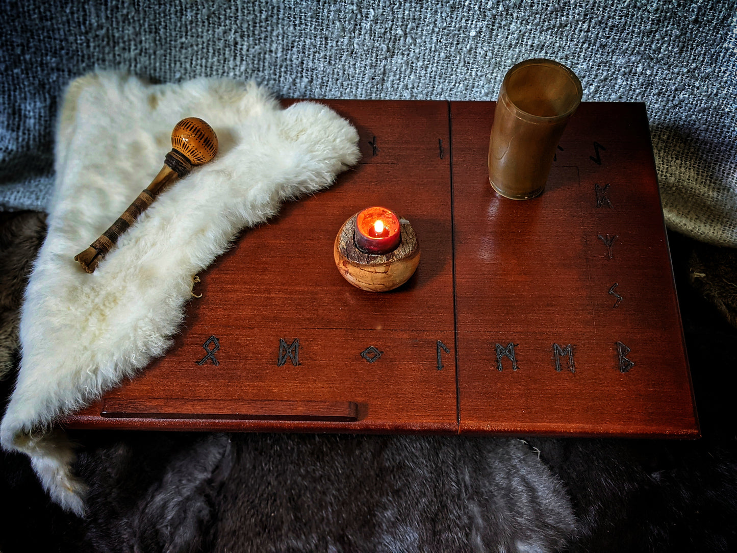 Solid Wood Folding Altar | Book Stand + Rune Drawer | Asatru Altar | Rune Altar | Norse Pagan | Heathen Altar | Portable Altar | Witch Altar