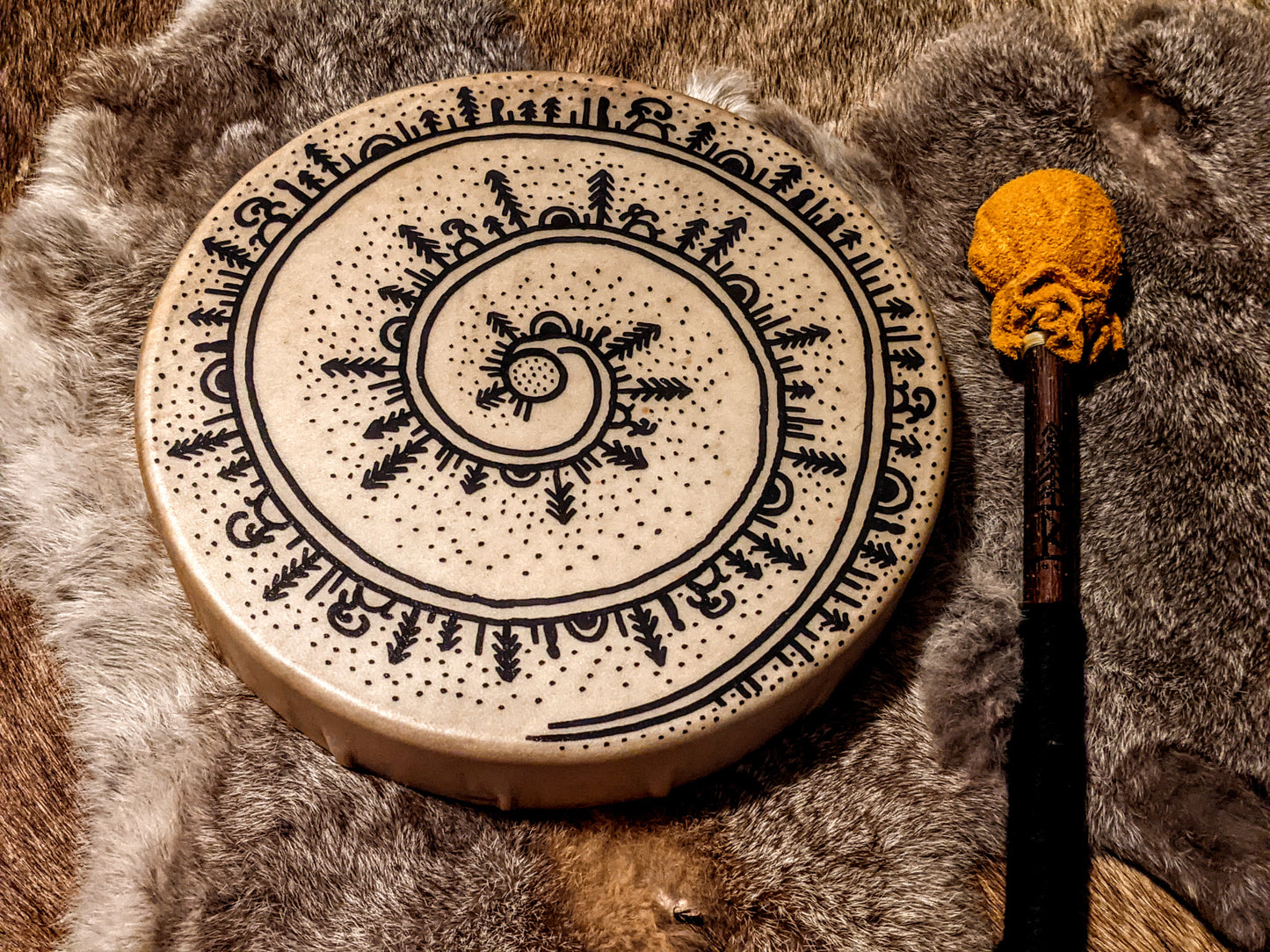 10" Hand Painted Deer Hide Drum With Beater | Shamanic Journey | Norse Pagan | Shaman Drum