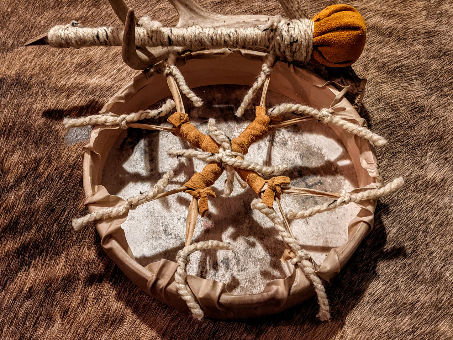 10" Deer Vardlokkr Hide Drum with Beater | Hand Painted Shaman Drum
