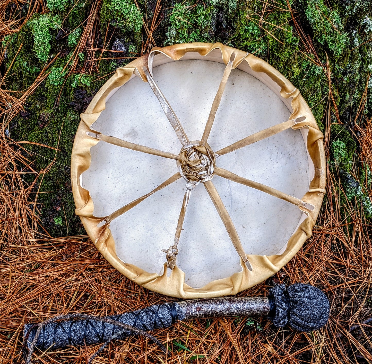 12.5 Inch Elk Hide Drum | Magical Stave Art For Returning Negative Energy & Centering Oneself
