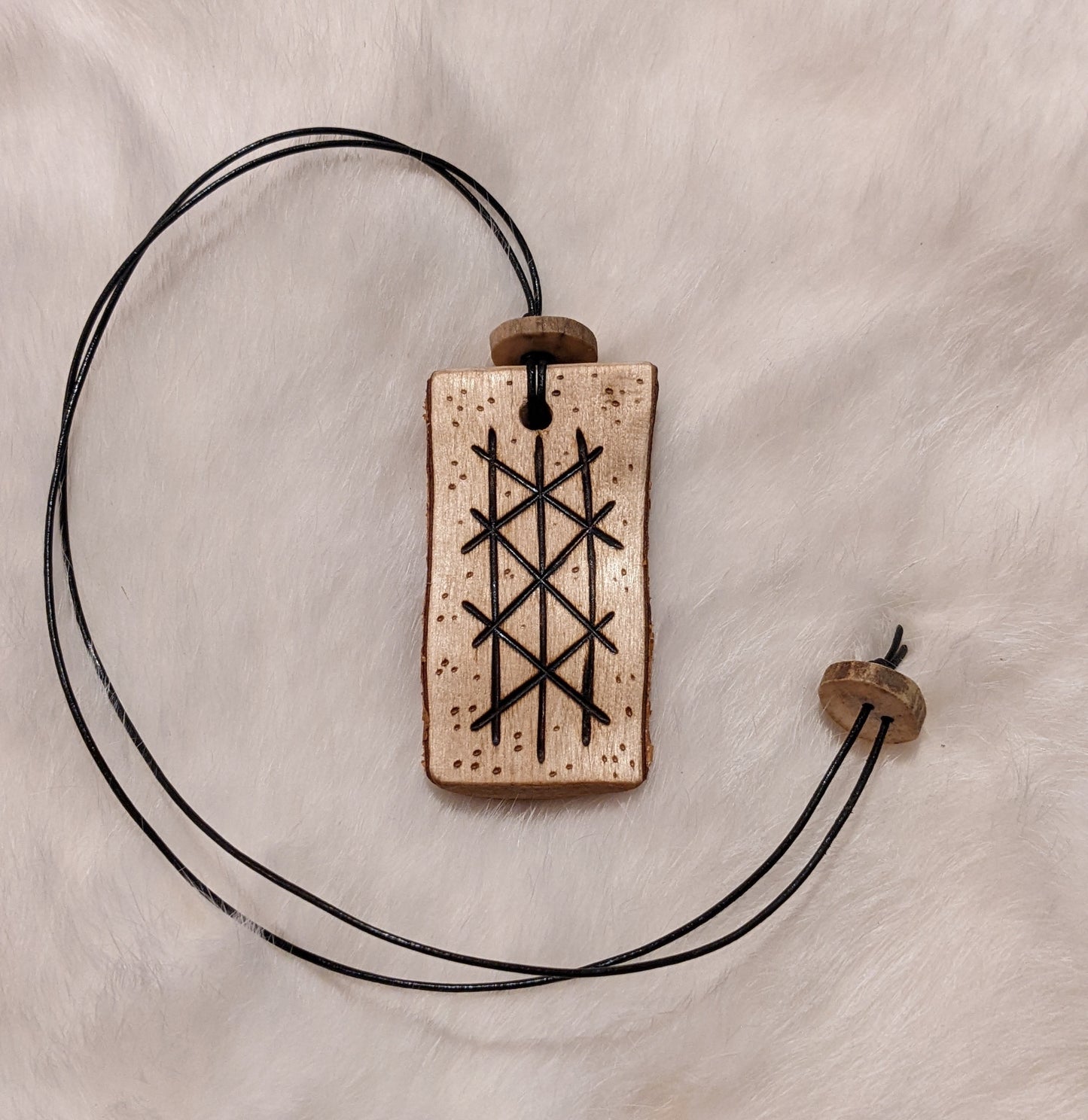 Birch Bark Natural Wood Web of Wyrd Pendant on Leather Cord