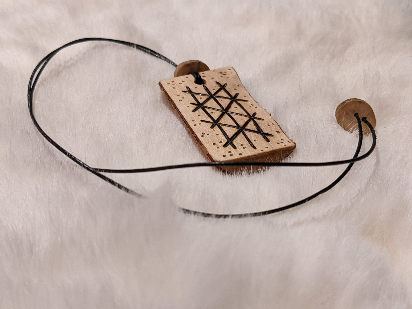 Birch Bark Natural Wood Web of Wyrd Pendant on Leather Cord