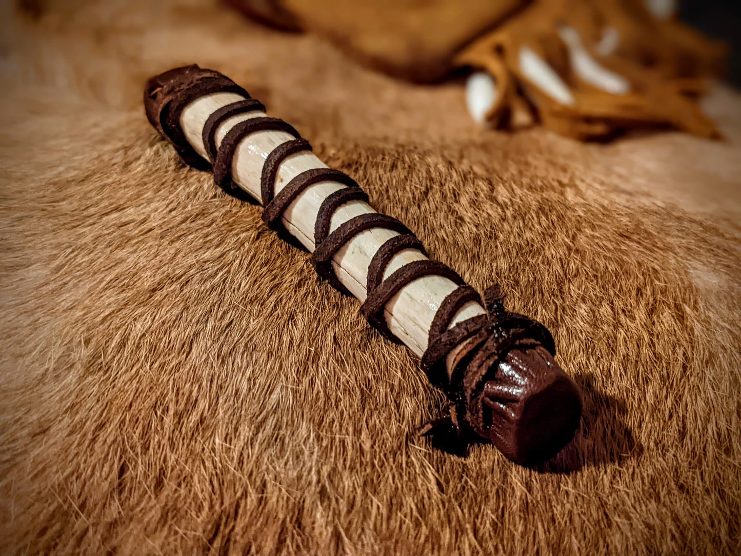 Deer Bone Glass Bead Hand Rattle | Ritual Altar Rattle | Leather Wrapped
